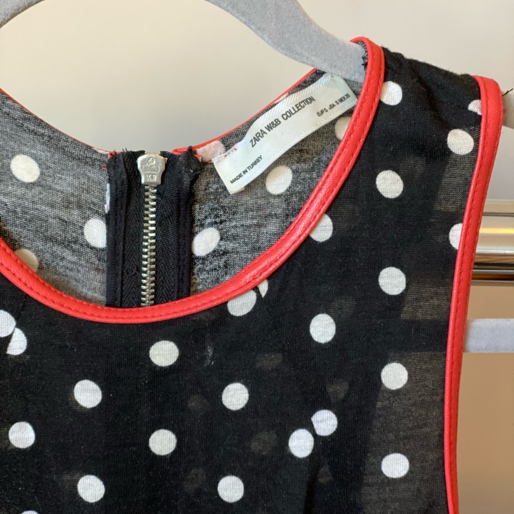 Zara polka dot tank with leather detail.